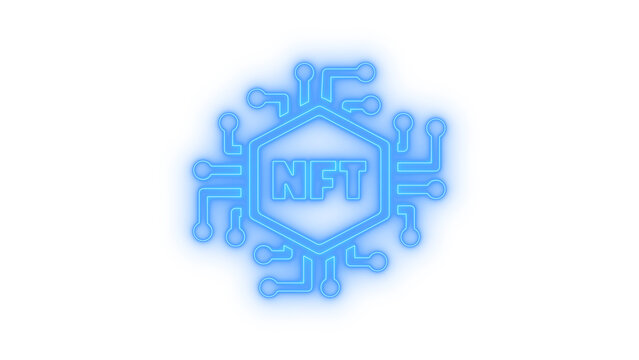 Colorfull neon nft icon depicting non fungible token technology with digital circuit board nodes web3 crypto art isolated on transparent background vector illustration