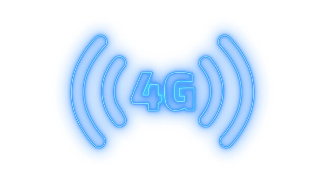 Colorfull neon 4g lte mobile network signal icon with wireless waves representing fast cellular internet speed and technology connection isolated on transparent background