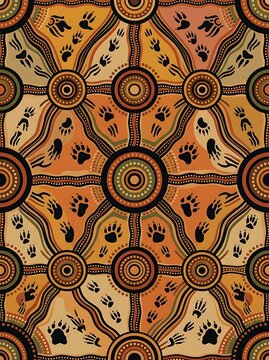 Earthy pattern with animal tracks and concentric dot circles