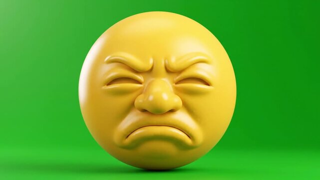 Disgusted Yellow Emoji Squinting and Crying Out on Green Screen. 4K Video