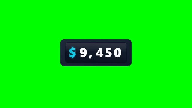 Balance Counter Roll-Up - Animated Digital Wealth on Greenscreen