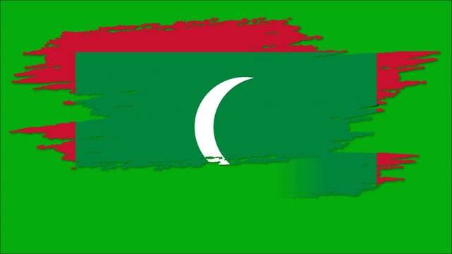 Maldives Flag Grunge Brush Stroke Animation, Maldivian National Flag, Maldives Patriotic Motion Background