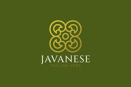 Javanese Ethnic Batik Gold Ornament Logo Vector Illustration