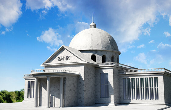 Bank building against the sky. Bank service concept.
