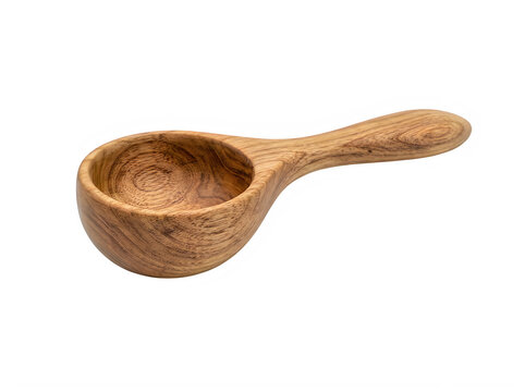 Small wooden measuring spoon for coffee or spices isolated on transparent background