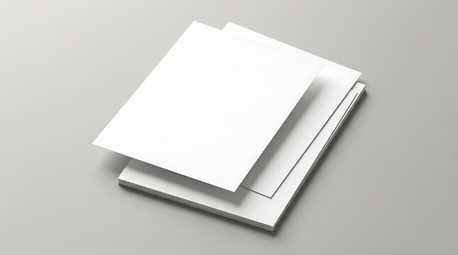 Stack of blank white paper sheets for professional branding mockup presentation on a simple modern grey surface tabletop