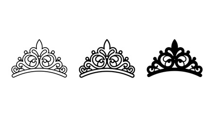 Elegant Tiara Icons, Princess Crown Vector Set, Royal Headpiece Graphics, Bridal Accessory Design Elements © Lb