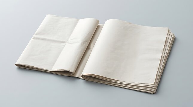 An open blank newspaper with empty pages ready for your custom text layout design in a clean and simple studio setting