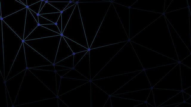 Abstract video backdrop showing blue polygon lines and linked dots rotating smoothly, with bright and dark areas creating an artistic tech atmosphere.
