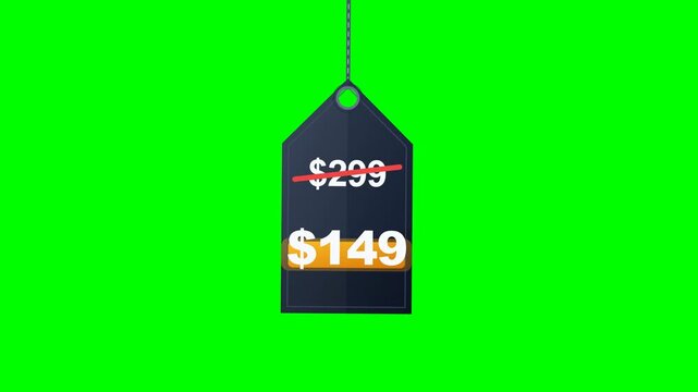Price Drop Tag Slide - Animated E-Commerce Discount on Greenscreen