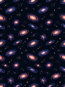 Seamless galaxy pattern with glowing stars and colorful nebulas