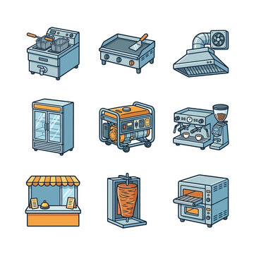 Set of Industrial Kitchen and Food Preparation Equipment Icons PET1 27 Illustration