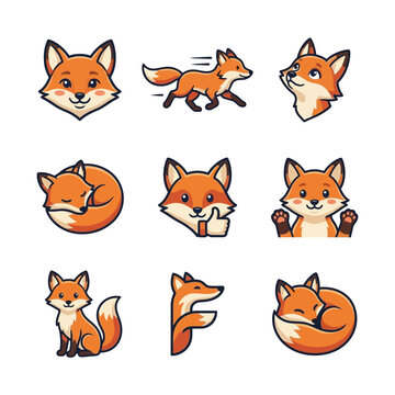 Set of Cute Fox Character Illustrations Featuring Various Playful Actions and Poses PET1 32