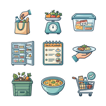 Set of Sustainable Food Management and Healthy Lifestyle Icons PET1 (28) Concept Illustration