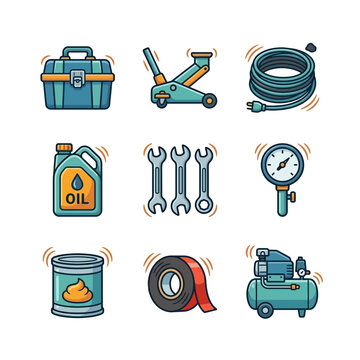 Automotive Workshop Equipment and Maintenance Tools Icons Collection