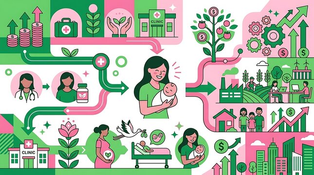 Maternal health investment and social development concept