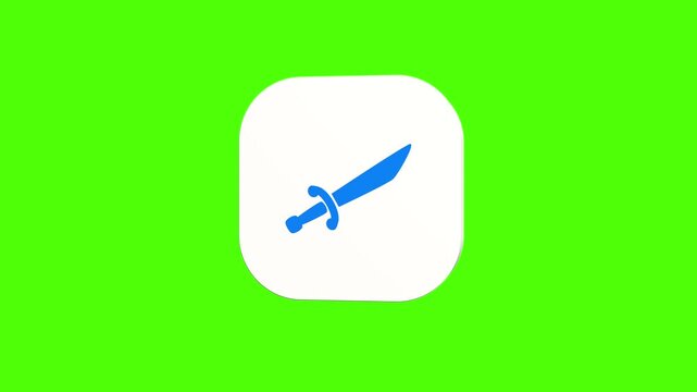 3D animated pirate cutlass sword weapon icon on a white rounded card with a green screen background. Smooth loop motion, perfect for mobile app UI, historical blade, game combat, and video editing ele