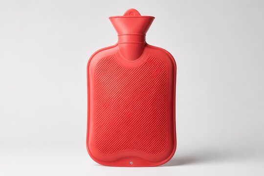 Red hot water bottle against a light gray background