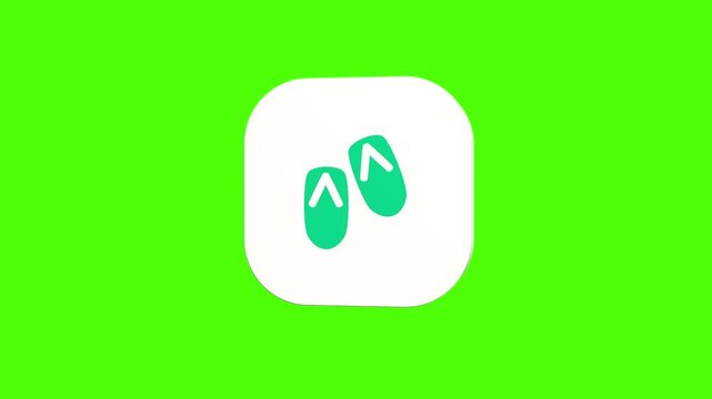 3D animated beach sandals flip-flops icon on a white rounded card with a green screen background. Smooth loop motion, perfect for mobile app UI, summer footwear, vacation travel, and video editing ele
