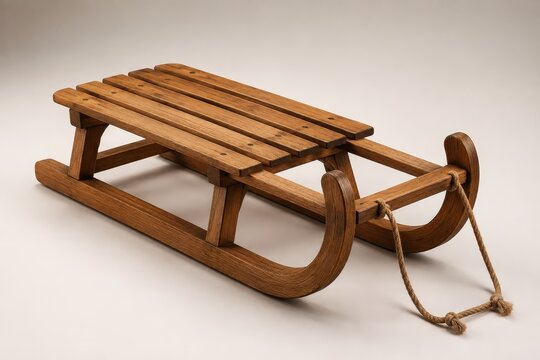 Wooden sled on a plain background, perfect for winter sports or Christmas themes