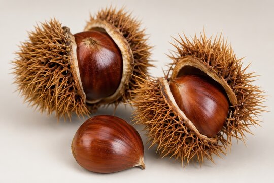 Sweet chestnut with spiky husk, ready to eat, healthy snack
