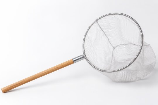 Fishing net with a wooden handle, ready for outdoor activity