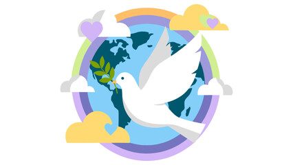 Obraz premium Peace Illustration with Dove Holding Olive Branch over Planet Earth
