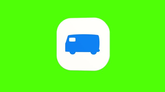 3D animated family passenger minivan vehicle icon on a white rounded card with a green screen background. Smooth loop motion, perfect for mobile app UI, taxi transport, family car, and video editing e
