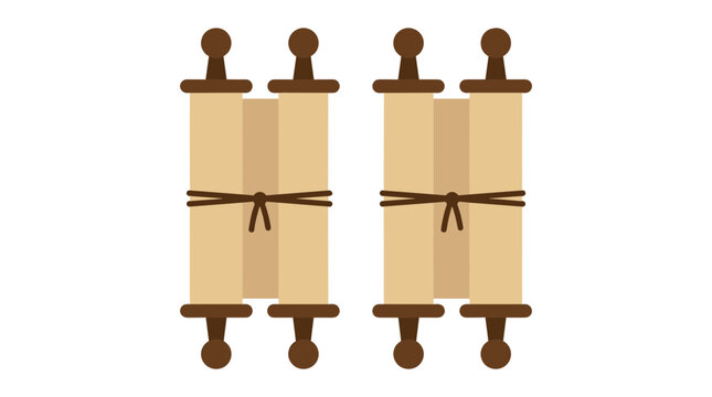 Two closed torah scrolls tied with cord on white background