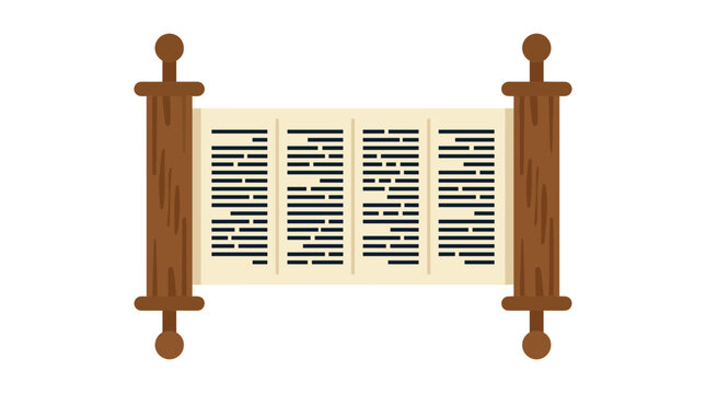 Open torah scroll with ancient text on wooden rollers