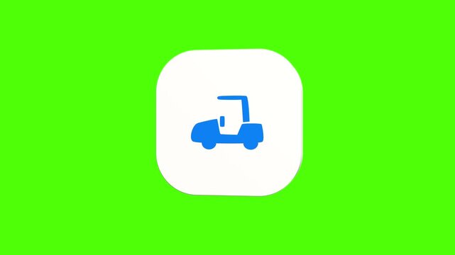 3D animated electric shuttle buggie golf cart icon on a white rounded card with a green screen background. Smooth loop motion, perfect for mobile app UI, resort transport, airport cart, and video edit