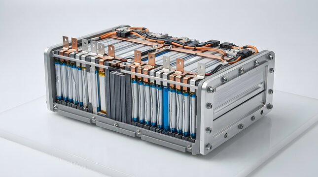Advanced lithium ion battery module with stacked cells, copper busbars and aluminum housing for electric vehicle energy storage systems
