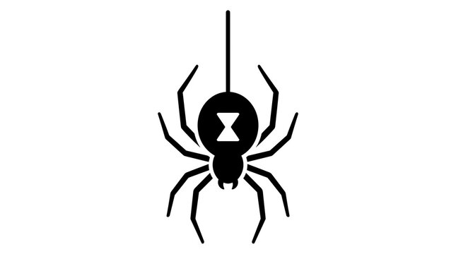 Black widow spider hanging from web silk thread
