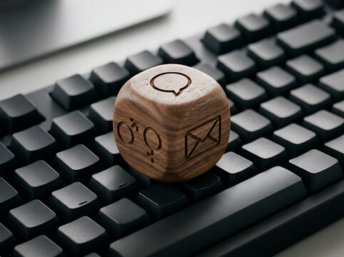 Dice resting on a black keyboard