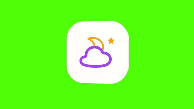 3D animated night cloud with crescent moon icon on a white rounded card with a green screen background. Smooth loop motion, perfect for mobile app UI, bedtime weather forecast, and video editing eleme