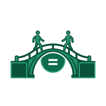 flat vector poster centered stylized wage gap bridge connecting two equal platforms