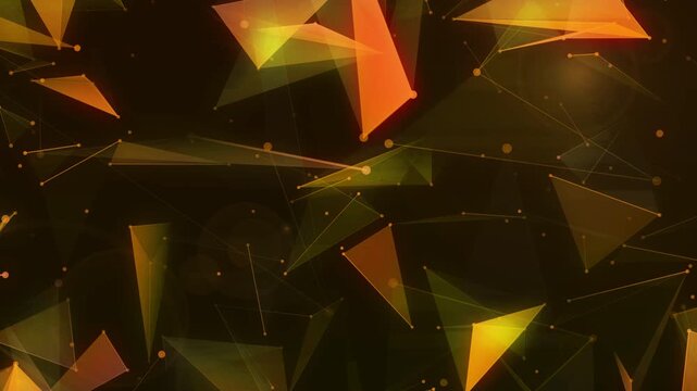 Abstract 4K digital stock plexus background dot connection line cyber futuristic network concept golden orange triangle background animation