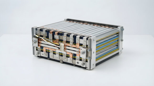 Modular lithium ion battery pack with stacked cells, copper busbars and protective metal housing for electric vehicle energy storage systems