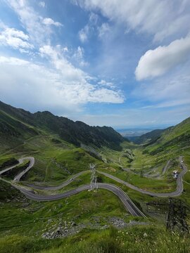 Wide-angle view of the famous Transfagarasan mountain pass in Romania
