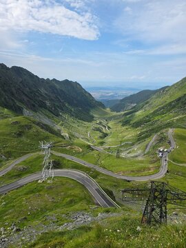 Traffic and motorcycles on the winding Transfagarasan mountain road, Romania