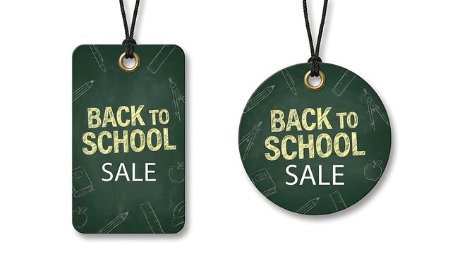 Back to school sale tags featuring education themes and school supplies stationery design for a promotional banner