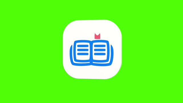 3D animated book with heart bookmark icon on a white rounded card with a green screen background. Smooth loop motion, perfect for mobile app UI, romance novel, diary, storybook, and video editing elem