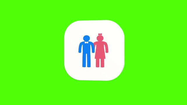 3D animated romantic couple silhouettes icon on a white rounded card with a green screen background. Smooth loop motion, perfect for mobile app UI, dating app profile, relationship status, and video e