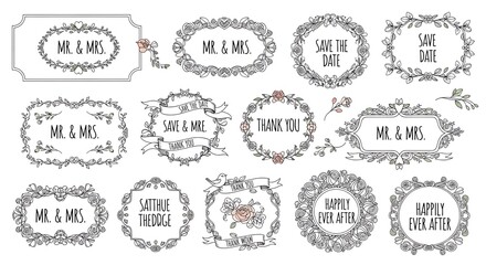 Fototapeta premium Set of decorative vintage wedding frames and labels