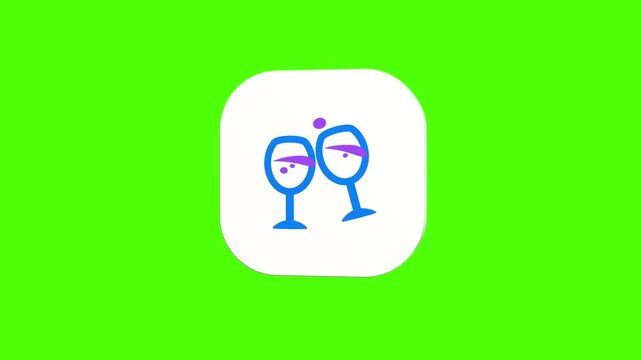 3D animated clinking wine glasses toast icon on a white rounded card with a green screen background. Smooth loop motion, perfect for mobile app UI, party celebration, romantic date, and video editing 