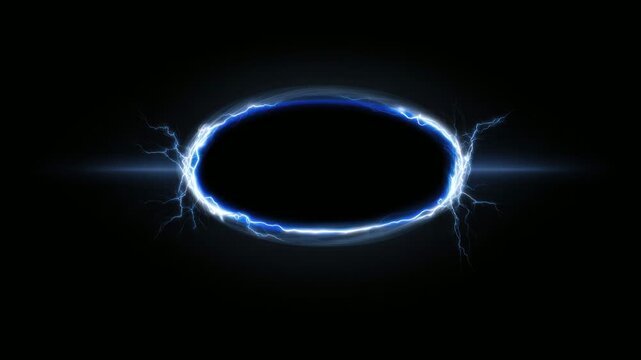 Glowing electric oval border frame with copy space text overlay, dark background, seamless loop, stop motion animation