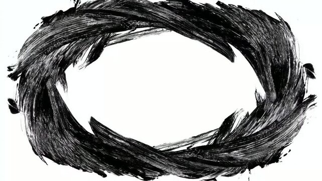 Hand drawn black brush stroke circular border frame with copy space text overlay seamless loop