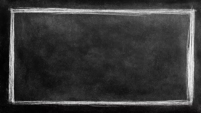 Hand drawn chalk frame border with empty center for text overlay, dark background, seamless loop