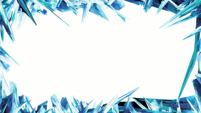 Abstract blue crystal border frame with copy space text overlay, hand drawn stop motion seamless loop