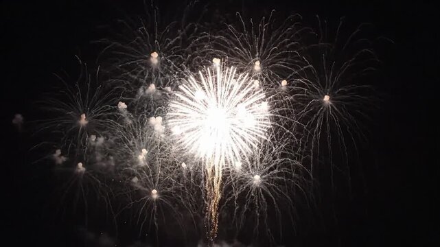 Colorful fireworks exploding in the night sky during a celebration or holiday event representing joy and excitement